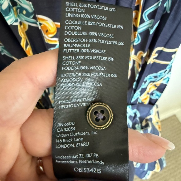 đź’‹NWTđź’‹Anthropologie Navy Chain-Print Backless Halter Maxi Dress 076 - Picture 9 of 10